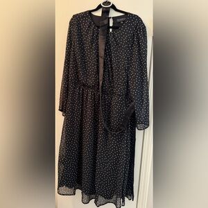 Eloquii Black & White Polkadot Dress with Velvet Belt Rhinestone Embellishment